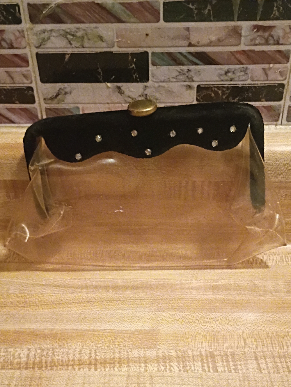 ⭐Antique Clutch, Clear w/ Velvet & Rhinestones